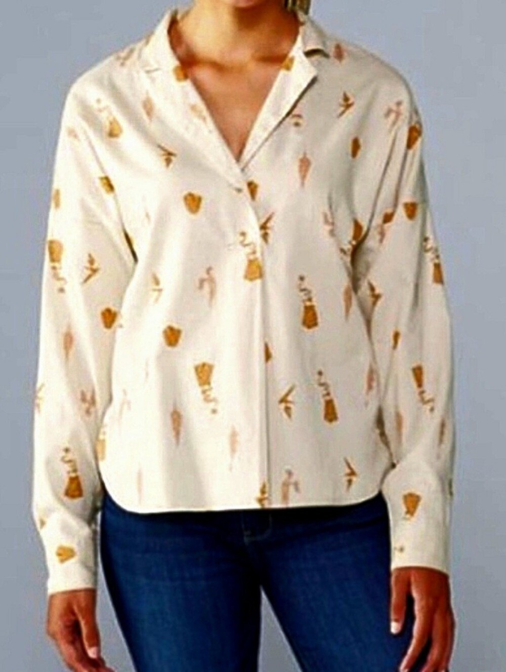 NEW With Tag REI Co-op Norseland Blouse Top Sz Med Cream Novelty Print NWT